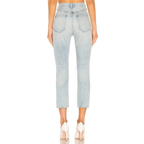 Agolde Riley High Rise Straight Crop in Shatter Button Fly Destroyed Jeans - Picture 5 of 15